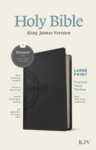 KJV Large Print Premium Value Thinline Bible, Filament-Enabled Edition (LeatherLike, Black Celtic Cross, Red Letter) - LeatherLike Black Celtic Cross Imitation Leather