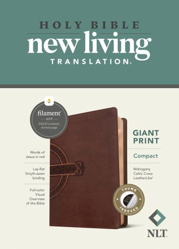 NLT Compact Giant Print Bible, Filament-Enabled Edition (LeatherLike, Mahogany Celtic Cross, Indexed, Red Letter) - LeatherLike Mahogany Celtic Cross Imitation Leather With thumb index