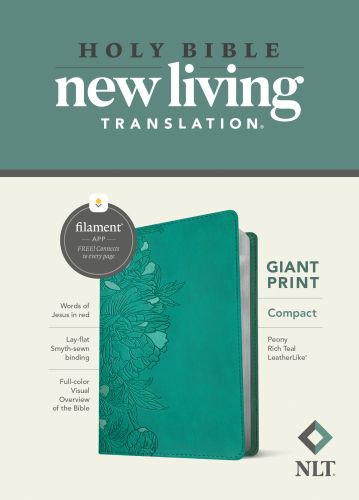 NLT Compact Giant Print Bible, Filament-Enabled Edition (LeatherLike, Peony Rich Teal, Red Letter) - LeatherLike Peony Rich Teal Imitation Leather With ribbon marker(s)