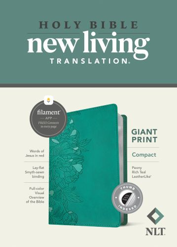 NLT Compact Giant Print Bible, Filament Enabled Edition  - LeatherLike Peony Rich Teal Imitation Leather With thumb index