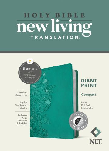 NLT Compact Giant Print Bible, Filament-Enabled Edition (LeatherLike, Peony Rich Teal, Indexed, Red Letter) - LeatherLike Peony Rich Teal Imitation Leather With thumb index