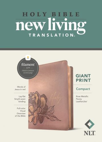 NLT Compact Giant Print Bible, Filament-Enabled Edition (LeatherLike, Rose Metallic Peony, Red Letter) - LeatherLike Rose Metallic Peony Imitation Leather With ribbon marker(s)