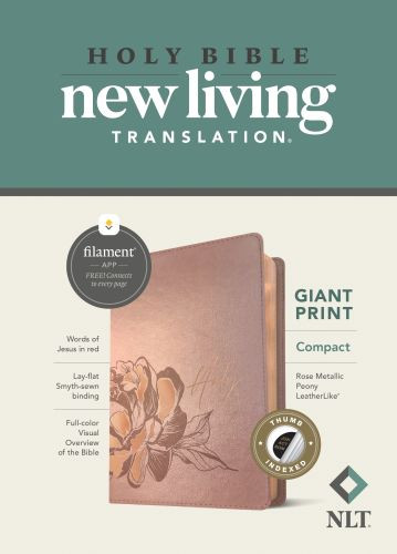 NLT Compact Giant Print Bible, Filament Enabled Edition  - LeatherLike Rose Metallic Peony Imitation Leather With thumb index