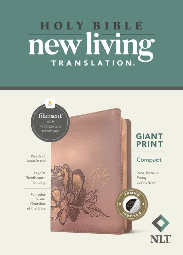 NLT Compact Giant Print Bible, Filament-Enabled Edition (LeatherLike, Rose Metallic Peony, Indexed, Red Letter) - LeatherLike Rose Metallic Peony Imitation Leather With thumb index