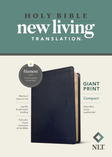 NLT Compact Giant Print Bible, Filament-Enabled Edition (LeatherLike, Navy Blue Cross, Red Letter) - LeatherLike Navy Blue Cross Imitation Leather With ribbon marker(s)