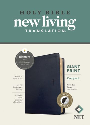 NLT Compact Giant Print Bible, Filament-Enabled Edition (LeatherLike, Navy Blue Cross, Indexed, Red Letter) - LeatherLike Navy Blue Cross Imitation Leather With thumb index