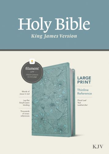 KJV Large Print Thinline Reference Bible, Filament-Enabled Edition (LeatherLike, Floral Leaf Teal, Red Letter) - LeatherLike Floral Leaf Teal With ribbon marker(s)