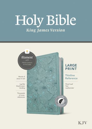 KJV Large Print Thinline Reference Bible, Filament-Enabled Edition (LeatherLike, Floral Leaf Teal, Indexed, Red Letter) - LeatherLike Floral Leaf Teal With thumb index and ribbon marker(s)