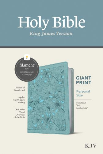 KJV Personal Size Giant Print Bible, Filament-Enabled Edition (LeatherLike, Floral Leaf Teal, Red Letter) - LeatherLike Floral Leaf Teal With ribbon marker(s)