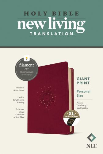 NLT Personal Size Giant Print Bible, Filament-Enabled Edition (LeatherLike, Aurora Cranberry, Indexed, Red Letter) - LeatherLike Aurora Cranberry With thumb index and ribbon marker(s)