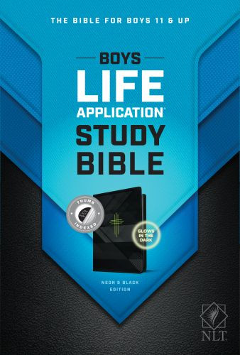 NLT Boys Life Application Study Bible, TuTone (LeatherLike, Neon/Black, Indexed) - LeatherLike Neon With thumb index and ribbon marker(s)