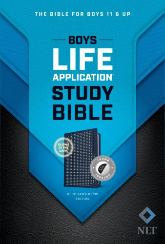 NLT Boys Life Application Study Bible, TuTone (LeatherLike, Blue/Neon/Glow, Indexed) - LeatherLike Glow/Neon With thumb index and ribbon marker(s)