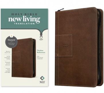 NLT Thinline Reference Zipper Bible, Filament Enabled Edition  - LeatherLike Atlas Rustic Brown With ribbon marker(s) and zip fastener