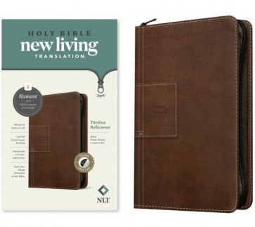 NLT Thinline Reference Zipper Bible, Filament-Enabled Edition (LeatherLike, Atlas Rustic Brown, Indexed, Red Letter) - LeatherLike With thumb index and ribbon marker(s)