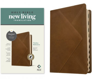 NLT Thinline Reference Bible, Filament-Enabled Edition (LeatherLike, Messenger Brown, Indexed, Red Letter) - LeatherLike With thumb index and ribbon marker(s)