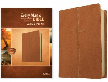 Every Man's Bible NIV, Large Print (LeatherLike, Cross Saddle Tan) - LeatherLike Cross Saddle Tan With ribbon marker(s)