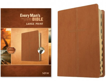 Every Man's Bible NIV, Large Print (LeatherLike, Cross Saddle Tan, Indexed) - LeatherLike Cross Saddle Tan With thumb index and ribbon marker(s)