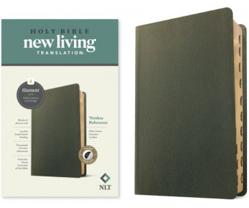 NLT Thinline Reference Bible, Filament-Enabled Edition (Genuine Leather, Olive Green, Indexed, Red Letter) - Genuine Leather Olive Green With thumb index and ribbon marker(s)