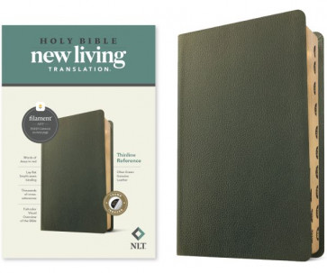 NLT Thinline Reference Bible, Filament-Enabled Edition (Genuine Leather, Olive Green, Indexed, Red Letter) - Genuine Leather Olive Green With thumb index and ribbon marker(s)