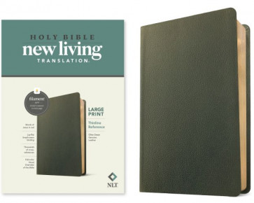 NLT Large Print Thinline Reference Bible, Filament-Enabled Edition (Genuine Leather, Olive Green, Red Letter) - Genuine Leather Olive Green With ribbon marker(s)