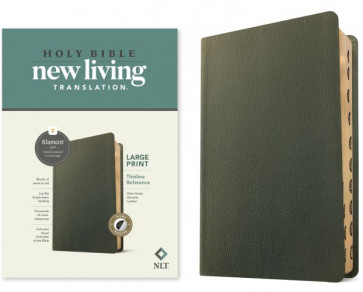 NLT Large Print Thinline Reference Bible, Filament-Enabled Edition (Genuine Leather, Olive Green, Indexed, Red Letter) - Genuine Leather Olive Green With thumb index and ribbon marker(s)