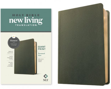 NLT Personal Size Giant Print Bible, Filament-Enabled Edition (Genuine Leather, Olive Green, Red Letter) - Genuine Leather Olive Green With ribbon marker(s)