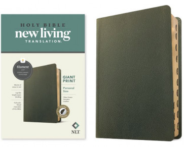 NLT Personal Size Giant Print Bible, Filament-Enabled Edition (Genuine Leather, Olive Green, Indexed, Red Letter) - Genuine Leather Olive Green With thumb index and ribbon marker(s)