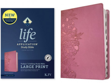 KJV Life Application Study Bible, Third Edition, Large Print  - LeatherLike Peony Pink Imitation Leather With thumb index