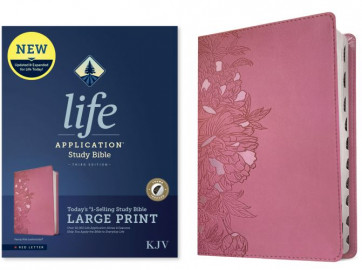 KJV Life Application Study Bible, Third Edition, Large Print (LeatherLike, Peony Pink, Indexed, Red Letter) - LeatherLike Peony Pink Imitation Leather With thumb index