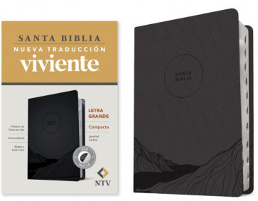 Santa Biblia NTV, Edición compacta, letra grande (SentiPiel, Carbón, Índice, Letra Roja) - LeatherLike Charcoal With thumb index and ribbon marker(s)