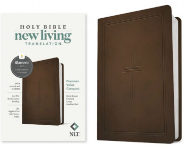 NLT Premium Value Compact Bible, Filament-Enabled Edition (LeatherLike, Dark Brown Framed Cross) - LeatherLike Imitation Leather