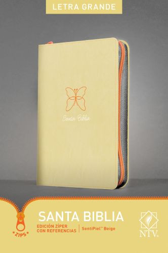 Santa Biblia NTV, Edición zíper con referencias, letra grande (SentiPiel, Beige, Índice) - LeatherLike Beige With thumb index and zip fastener