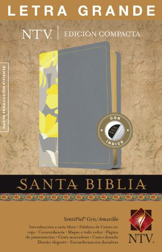 Santa Biblia NTV, Edición compacta, letra grande (SentiPiel, Gris/Amarillo, Índice, Letra Roja) - LeatherLike Gray With thumb index and ribbon marker(s)
