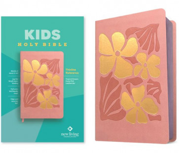 NLT Kids Bible, Thinline Reference Edition (LeatherLike, Tropical Flowers Dusty Pink, Red Letter) - LeatherLike Tropical Flowers Dusty Pink With ribbon marker(s)