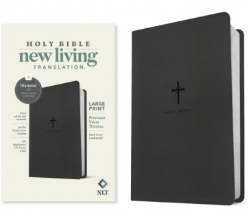 NLT Large Print Premium Value Thinline Bible, Filament-Enabled Edition (LeatherLike, Black Cross) - LeatherLike Black Cross Imitation Leather