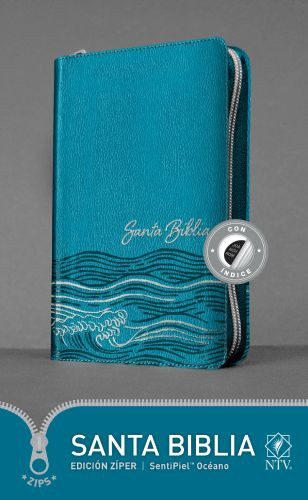 Santa Biblia NTV, Edición zíper, Océano (SentiPiel, Azul claro, Índice) - LeatherLike Light Blue With thumb index and zip fastener