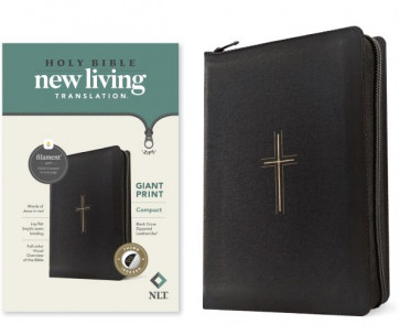 NLT Compact Giant Print Zipper Bible, Filament Enabled (LeatherLike, Black Cross, Indexed, Red Letter) - LeatherLike Black Cross Imitation Leather With thumb index