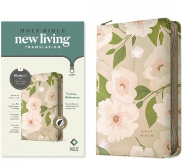 NLT Thinline Reference Zipper Bible, Filament Enabled (LeatherLike, Tender Blossom Taupe, Indexed, Red Letter) - LeatherLike Tender Blossom Taupe With thumb index and ribbon marker(s)