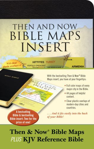 Then & Now Bible Maps Insert and KJV Bible Bundle: Bible & Bible Insert (Imitation Leather, Black, Red Letter) - Sewn Imitation Leather With ribbon marker(s)