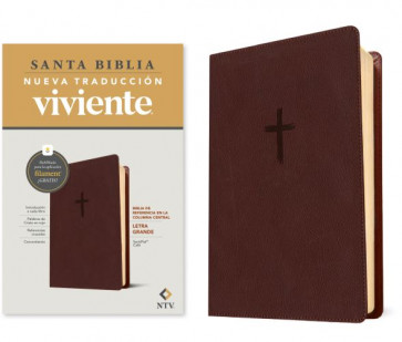 Biblia de referencia en la columna central NTV, letra grande con Filament (SentiPiel, Café, Letra Roja) - LeatherLike With ribbon marker(s)