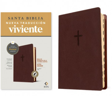 Biblia de referencia en la columna central NTV, letra grande con Filament (SentiPiel, Café, Índice, Letra Roja) - LeatherLike With thumb index and ribbon marker(s)