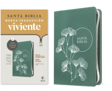 Biblia de referencia en la columna central NTV, letra grande de zíper con Filament (SentiPiel, Verde, Letra Roja) - LeatherLike With zip fastener