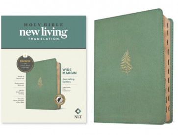 NLT Wide Margin Bible, Filament Enabled (LeatherLike, Sage Green Palm, Indexed, Red Letter) - LeatherLike Sage Green Palm Imitation Leather With thumb index