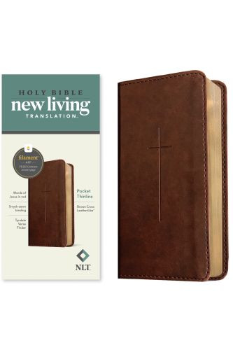 NLT Pocket Thinline Bible, Filament Enabled (LeatherLike, Brown Cross, Red Letter) - LeatherLike Brown Cross Imitation Leather With ribbon marker(s)