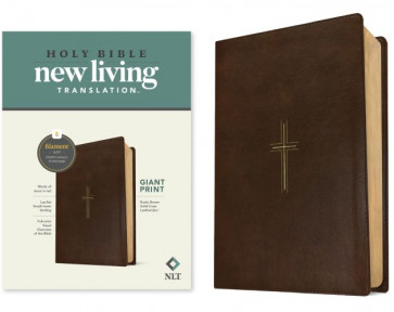 NLT Giant Print Bible, Filament Enabled (LeatherLike, Rustic Brown Gold Cross, Red Letter) - LeatherLike Rustic Brown Gold Cross Imitation Leather With ribbon marker(s)