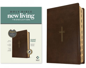 NLT Giant Print Bible, Filament Enabled (LeatherLike, Rustic Brown Gold Cross, Indexed, Red Letter) - LeatherLike Rustic Brown Gold Cross Imitation Leather With thumb index