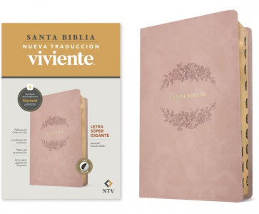 Biblia letra súper gigante NTV, con Filament  (SentiPiel, Rosado pálido, Índice, Letra Roja) - LeatherLike Pale Pink With thumb index and ribbon marker(s)
