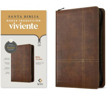 Biblia ultrafina NTV de zíper, con Filament (SentiPiel, Café rústico, Letra Roja) - LeatherLike Rustic Brown With zip fastener