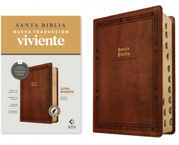 Biblia letra gigante NTV con Filament (SentiPiel, Café rojizo, Índice, Letra Roja) - LeatherLike Reddish Brown With thumb index and ribbon marker(s)