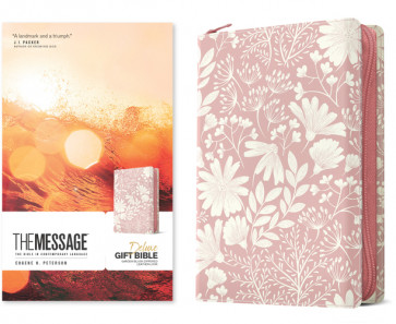 Message Deluxe Gift Zipper Bible (Leather-Look, Garden Blush) - Leather-Look Garden Blush